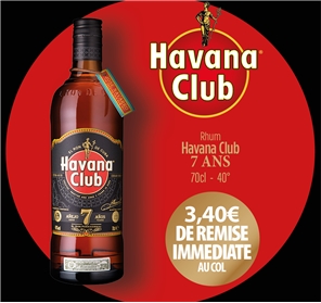 3,40 EUROS REMISE RHUM HAVANA CLUB 7 ANS - 70CL