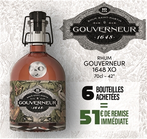 51 EUROS REMISE POUR 6 RHUM GOUVERNEUR 70CL