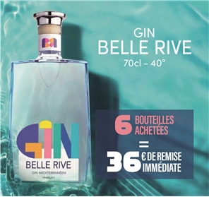 36 EUROS REMISE POUR 6 GIN BELLERIVE 70CL