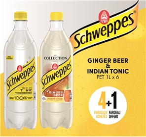 4+1 SCHWEPPES GINGER BEER ET INDIAN TONIC 100CL X 6