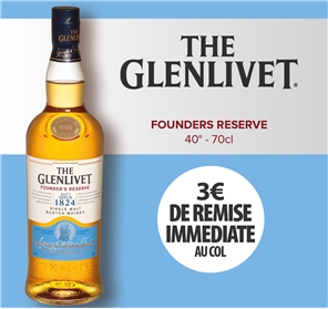 3 EUROS REMISE GLENLIVET FOUNDERS RESERVE